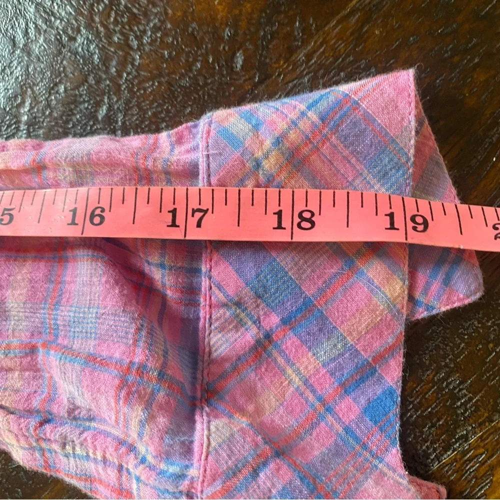 J Jill Two Piece Set Pink Plaid Button Up Top Linen Pull On Wide Leg Pants S